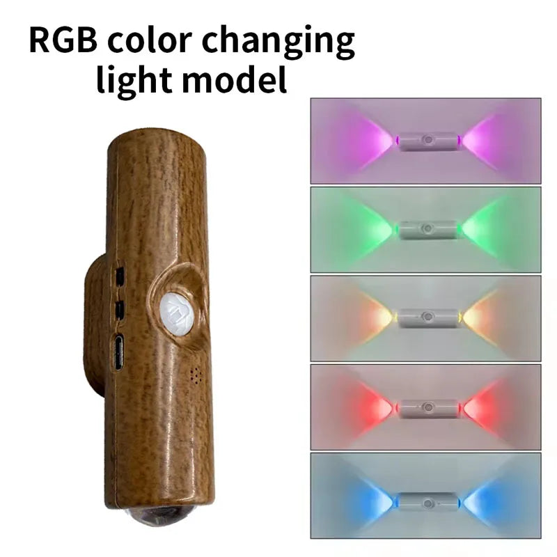 LED Night Light with Motion Sensor Double-head Magnetic Wall Lamp Rechargeable RGB/3-Color Adjustable for Cabinet Hallway Stair
