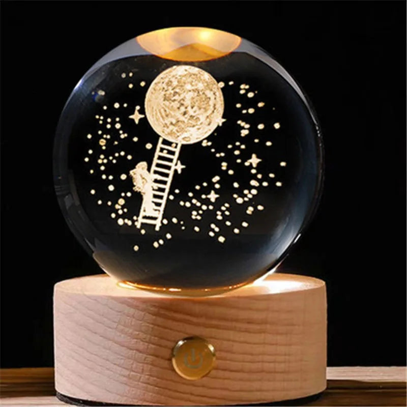 LED Crystal Ball Decoration Astronomy Solar System Planets Moon Astronaut Glass Globe Home Decorations Christmas Birthday Gifts