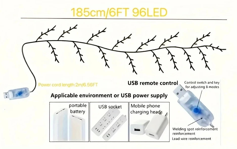Tree Branch Lamp Christmas Decoration USB 2025 Rattan Tree Decorative Light Night Light Christmas Lights Bedroom Lamp Mood Light