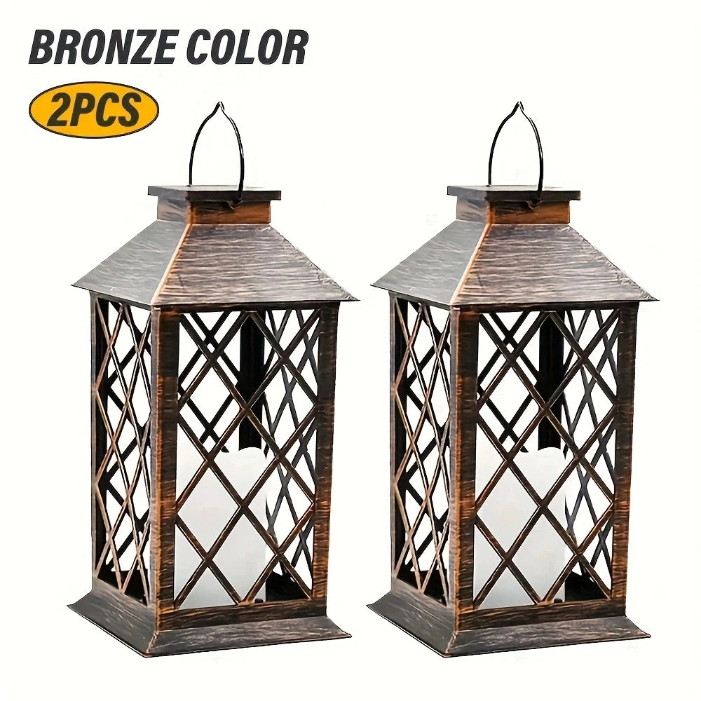 1/2PCS Solar Lantern, Flickering Flame-less Candle LED Light, Garden Hanging Decoration, for Courtyard and Party Decoration