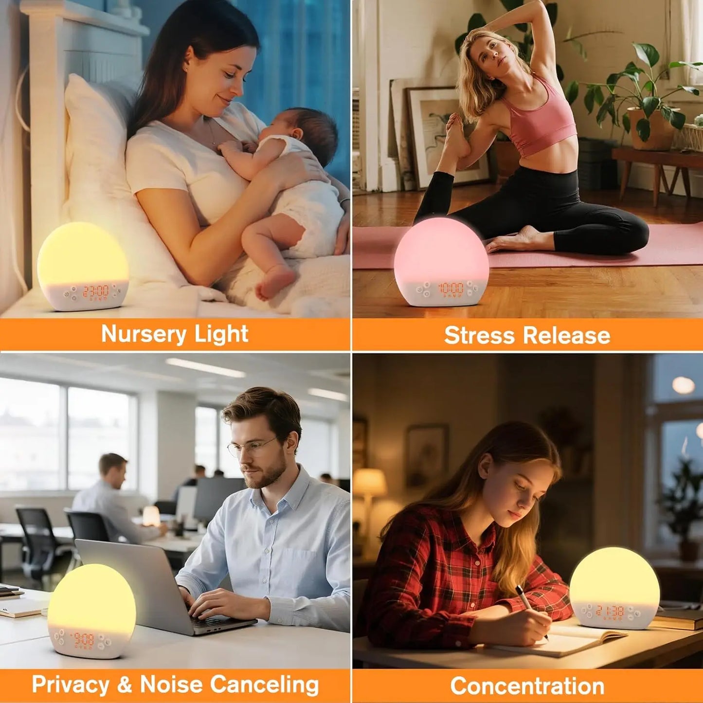 Sunrise Alarm Clock Wake Up Light Sound Machine for Sleep Dimmable LED RGB Night Light 30 Soothing Sound White Noise for Bedroom