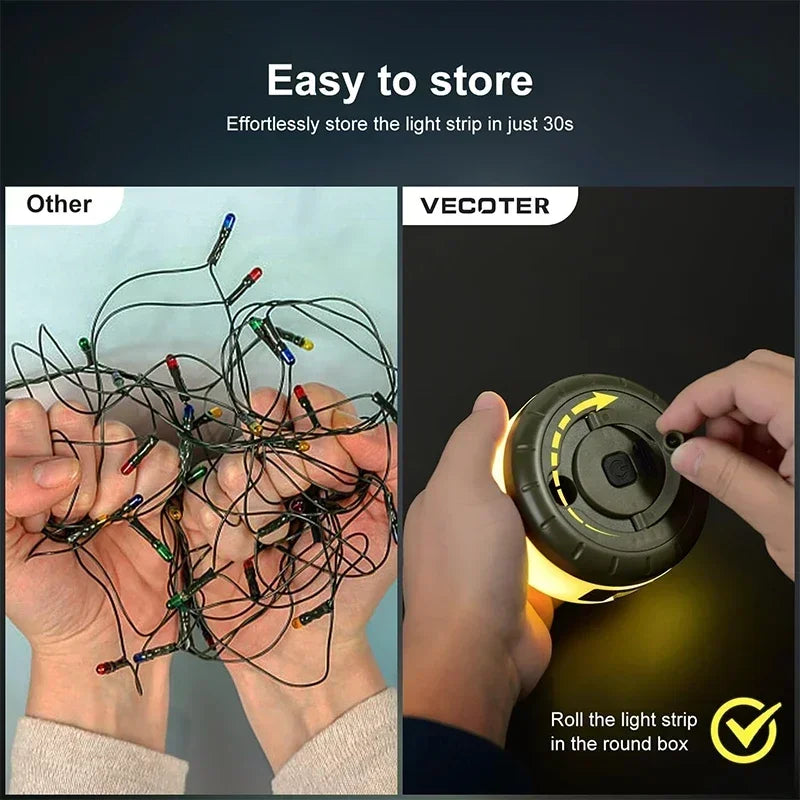 Camping String Lights Portable Rechargeable LED Fairy Light, USB for Hiking Travel Tent Yard Garden Decoration and Holiday Gift