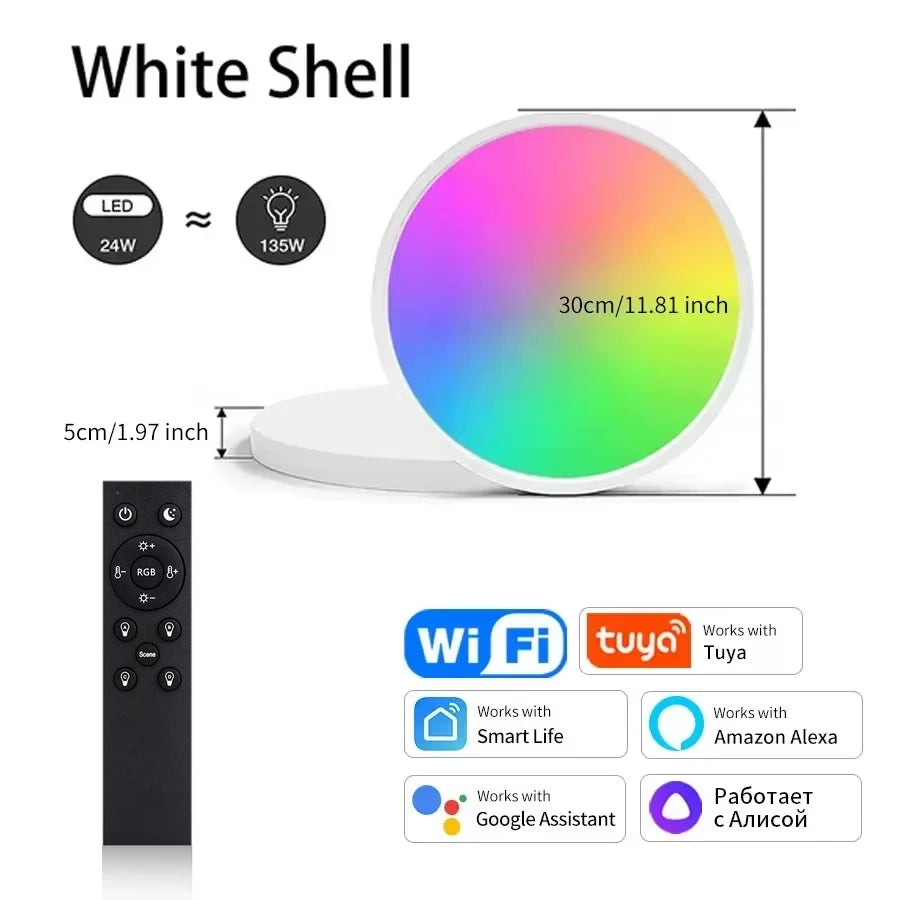 Tuya Wifi Led Ceiling Light 85-265V with RF Remote Group Control Alexa Google Smart Life RGB Lamp Flush Mount Light Fixture 24W