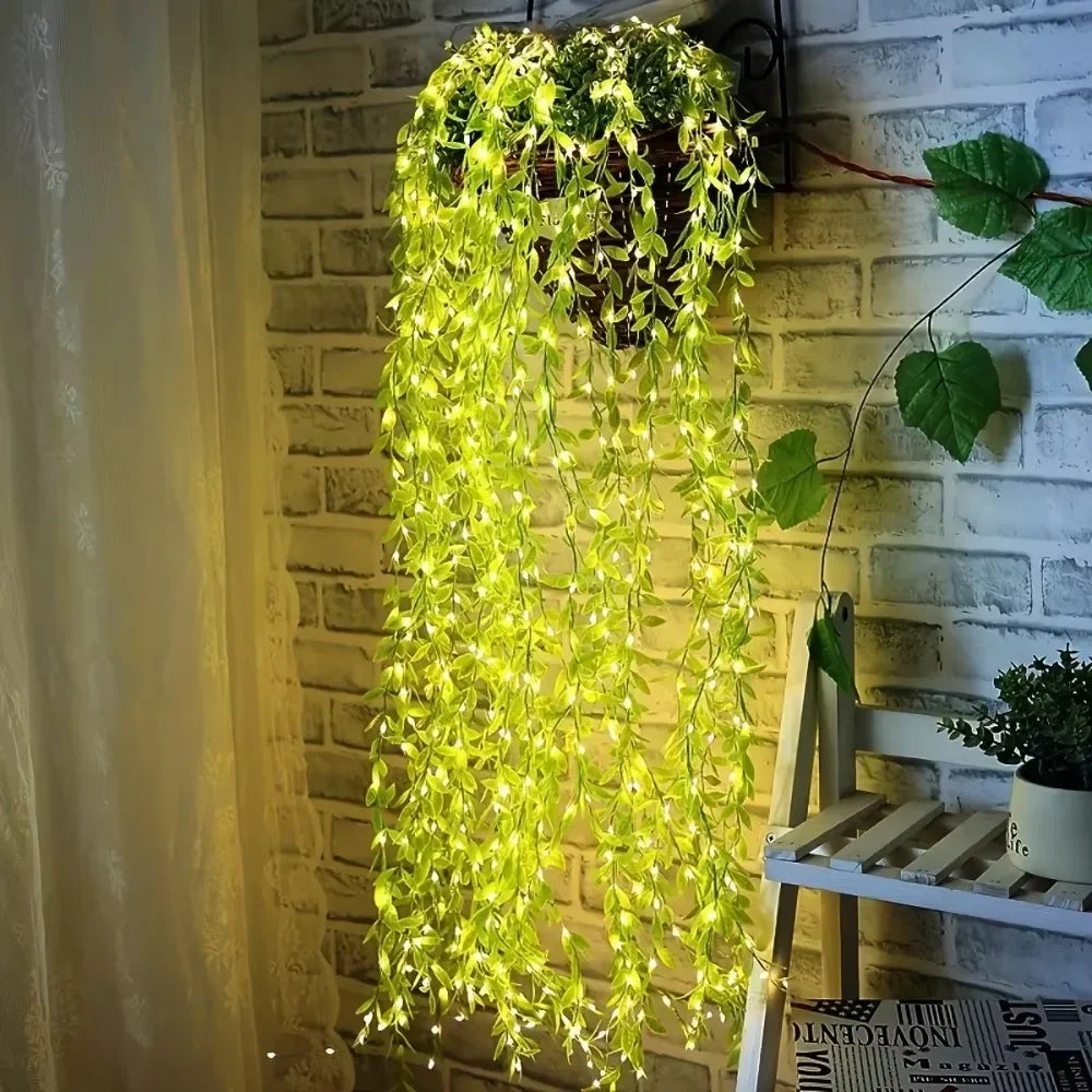 Artificial Plants Garland Artificial Flower Vines Lights for Bedroom Party Holiday Decoration 2M Green Willow Room Decor