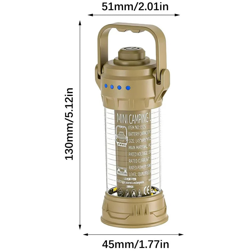Multifunctional LED Camping Light 6 Lighting Modes Flashlight with Hook Type-C Rechargeable for Emergency Tent Yard Car Repair