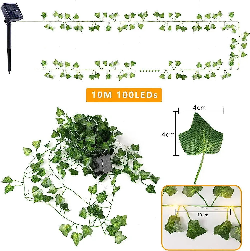 LED Solar Vine String Lights Outdoor Waterproof Artificial Ivy Leaves Decor Fairy Lights 8 Modes for Christmas Garden Wedding