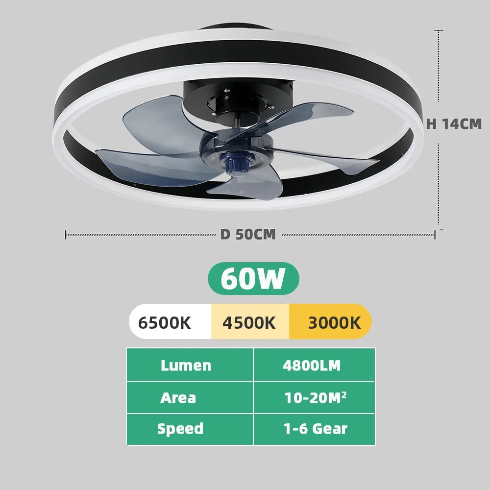 LED Fan Light with Remote Control 3 Color Dimming Living Room Dining Room Bedroom Lighting Silent Home Ceiling Fan Light
