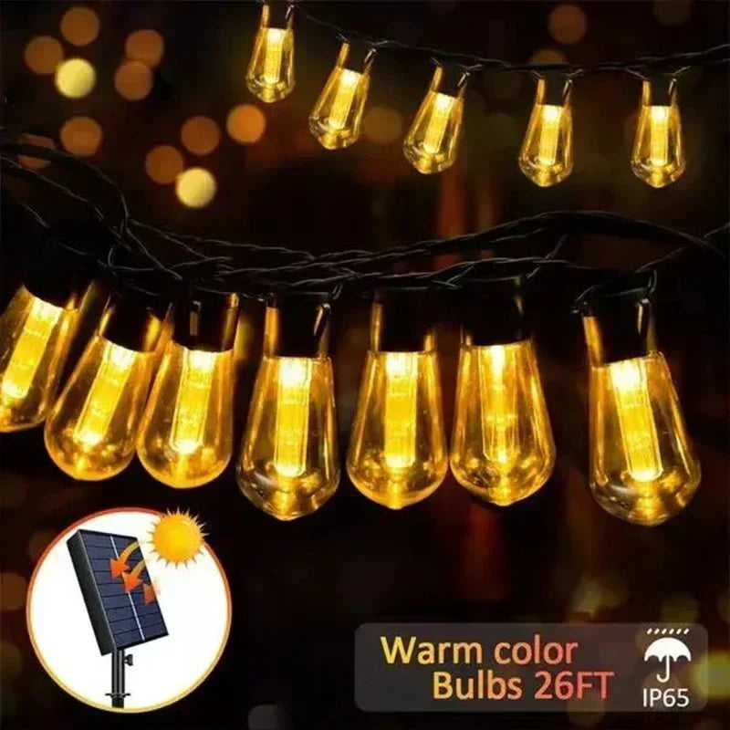 Edison Light Outdoor String Shatterproof Bulbs, Waterproof LED Solar Hanging Ambience Lights, for Yard Garden Patio Bistro