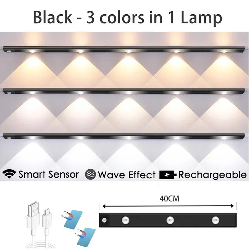 LED Night Light Motion Sensor Wireless Ultra Thin Wine Cooler Light 3 Color For Kitchen Cabinet Bedroom Wardrobe Indoor Lighting