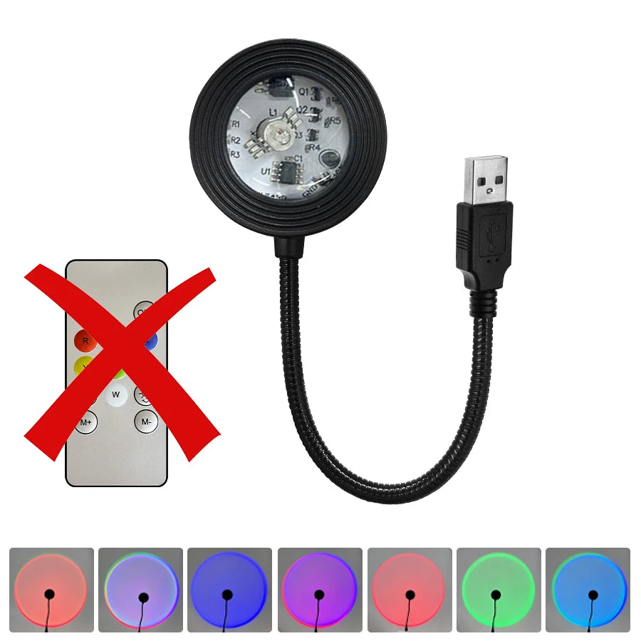 Sunset RGB Led Spotlight USB 5V Projection Lamp for Bedroom Ceiling Wall Party Lighting Holiday Selfie Ambient Light with Remote
