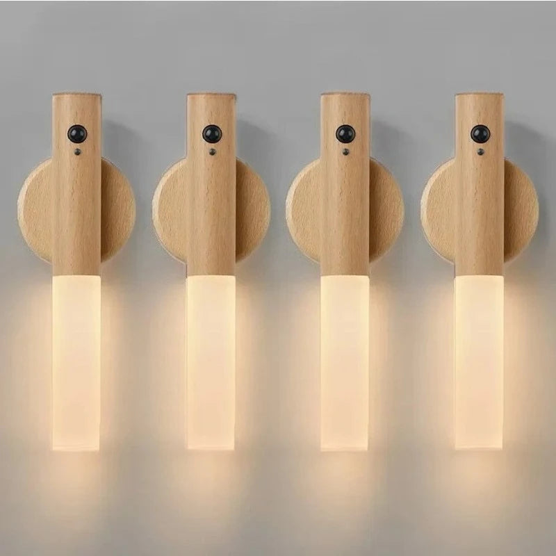 Smart Motion Sensor Night Light LED Rechargeable Magnetic Wall Lamp Portable for Hallway Bedroom Stairs Bathroom Cabinets Decor