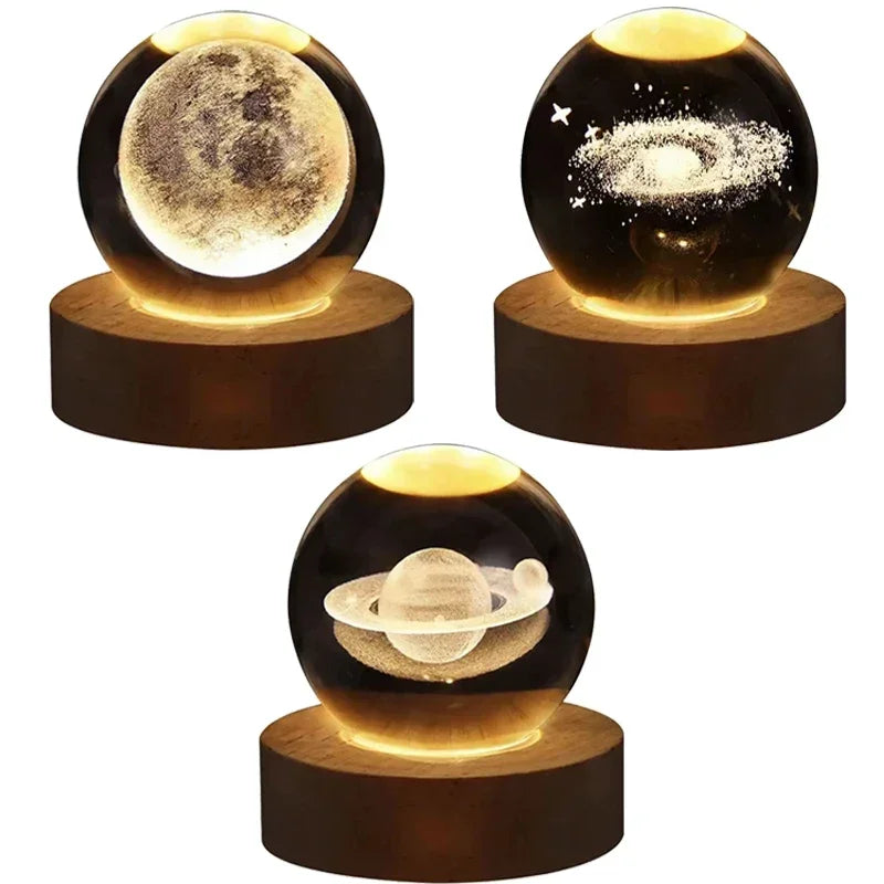3D Moon Crystal Ball Night Light - LED Lights Hologram Glass Lamp, USB Powered Crystal Lamps with Adjustable Brightness