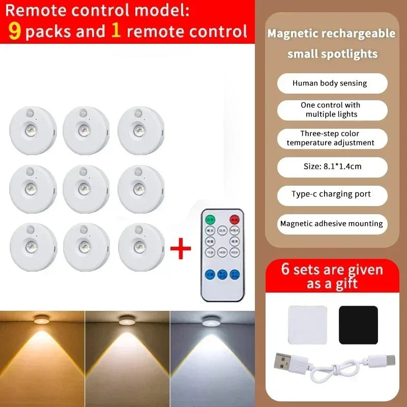 Chargeable LED Under Cabinet Motion Sensor Wireless Spotlight Tap Lamp Light Remote Control Battery Operated Under Cabinet Light