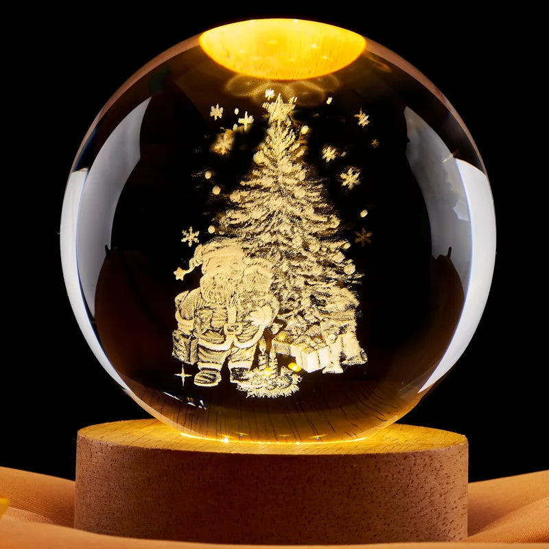 3D Crystal Ball Table Lamp USB Powered Galaxy LED Christmas Atmosphere Night Lights For Bedroom Desktop Decor Children's Gift