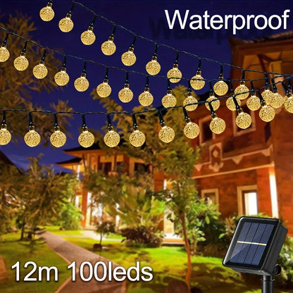 20/50/100 LED Solar String Lights, Warm White, Outdoor Crystal Globe Lights, Waterproof Solar Festoon Fairy Light For Garden