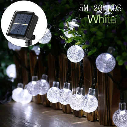 20/50/100 LED Solar String Lights, Warm White, Outdoor Crystal Globe Lights, Waterproof Solar Festoon Fairy Light For Garden