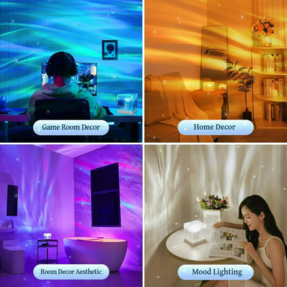 Dynamic Rotating Water Ripple Projector Night Light 3/16 Colors Flame Crystal Lamp for Living Room Study Bedroom Rotating Light