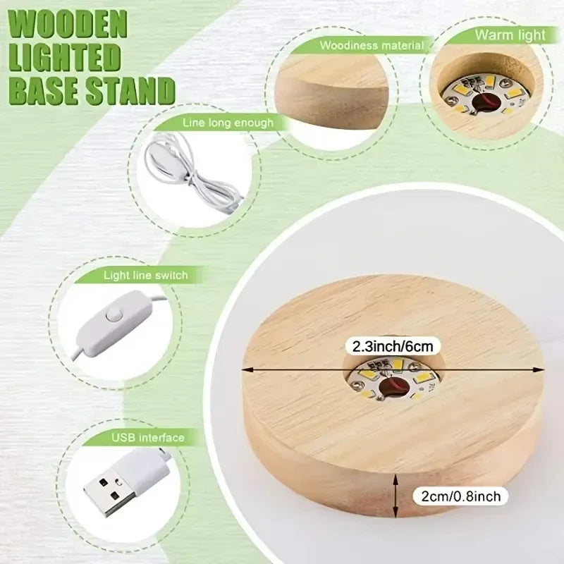 Led Usb Display Light Display Stand Lamp Holder Lamp Art Ornament Wood Desktop Decorative Lights Light Base Night Light Wooden