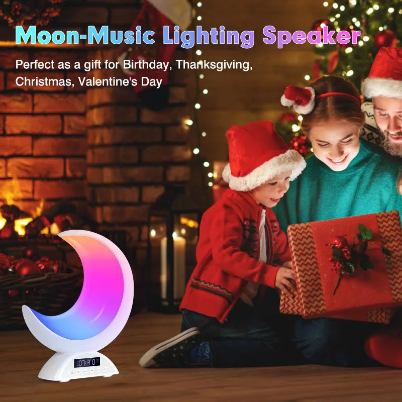 Cute Moon Mood Light Touch Dimming with Clock RGB Color Changing Light Bluetooth Speaker Music Playback Home Bedroom Night Light