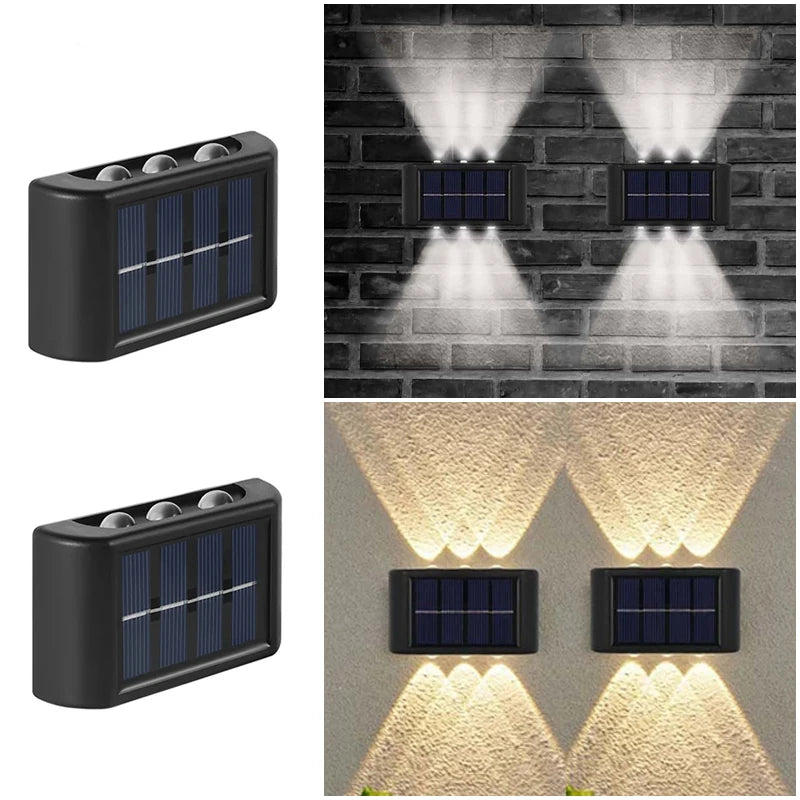 Solar Powered Garden Wall Light Outdoor Waterproof 6LED Beads Up Down Lamp for Street Terrace Fence Courtyard Wall Decoration