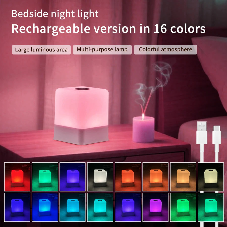 RGB White Led Table Lamp Rechargeable Bedroom Bedside Night Light Desk Bar Room Decor Ambient Lighting Mood Light Book Reading