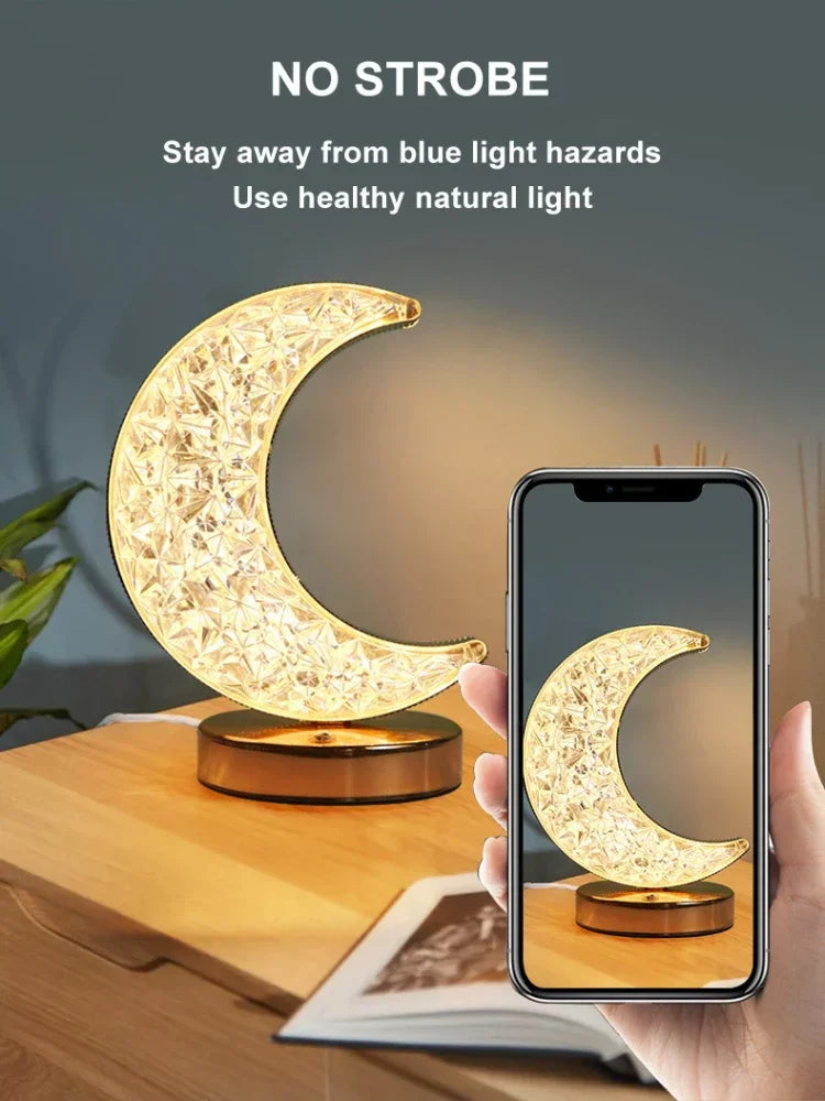 Moon Star Night Lights Crystal Touch Dimming Home Decor Aesthetics USB Bedside LED Ambient Table Islamic Eid Lamps