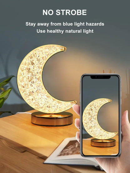 Moon Star Night Lights Crystal Touch Dimming Home Decor Aesthetics USB Bedside LED Ambient Table Islamic Eid Lamps