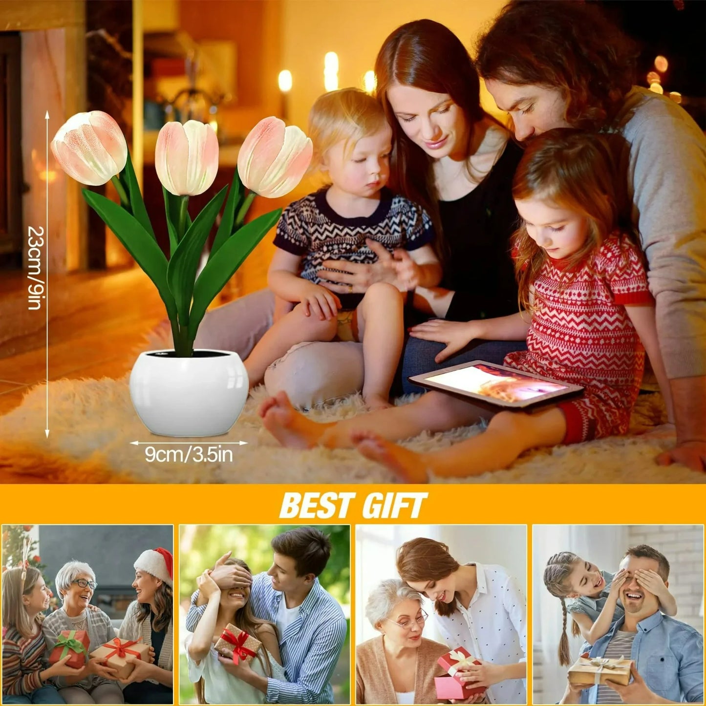 LED Tulip Lamp Touch and Button Dimming Simulation Flower Atmosphere Desk Light Room Table Decoration Lamp Gift for Girl Friend
