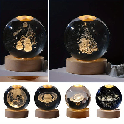 3D Crystal Ball Table Lamp USB Powered Galaxy LED Christmas Atmosphere Night Lights For Bedroom Desktop Decor Children's Gift