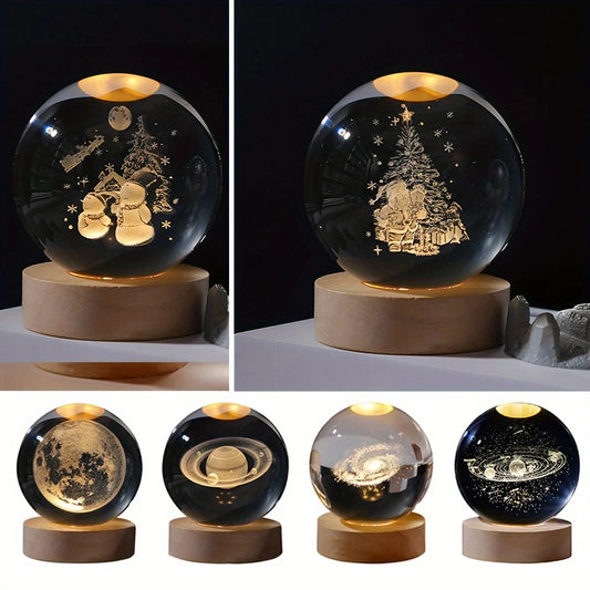 3D Crystal Ball Table Lamp USB Powered Galaxy LED Christmas Atmosphere Night Lights For Bedroom Desktop Decor Children's Gift