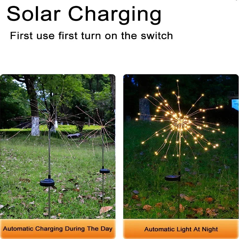 60 LED Solar Power Firework Lights Garden Decoration Fairy Lights Waterproof Outdoor Dandelion Lawn Lamp for Patio Garden Decor