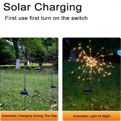 60 LED Solar Power Firework Lights Garden Decoration Fairy Lights Waterproof Outdoor Dandelion Lawn Lamp for Patio Garden Decor