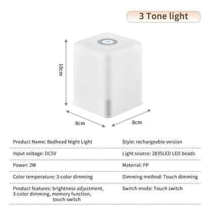 RGB White Led Table Lamp Rechargeable Bedroom Bedside Night Light Desk Bar Room Decor Ambient Lighting Mood Light Book Reading