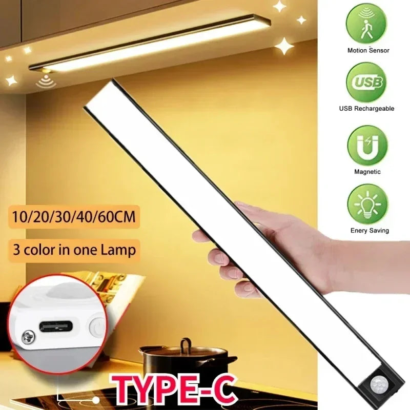 10/30/40CM PIR Motion Sensor LED Lamp Dimmable Rechargeable Night Light Stairs Closet Room Aisle Tube  Bulb Under Cabinet Light