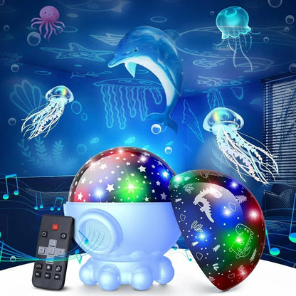 Octopus Jellyfish Starry Sky Light with Remote Control 360 Degree Rotating Projection Music Light Home Bedroom Projection Light