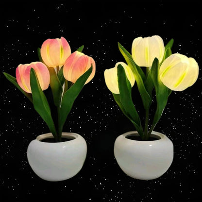 LED Tulip Lamp Touch and Button Dimming Simulation Flower Atmosphere Desk Light Room Table Decoration Lamp Gift for Girl Friend