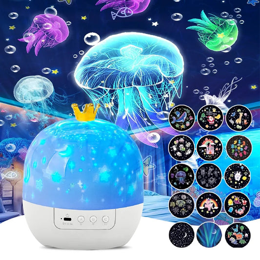 Crown Fantasy Star Sky Projection Night Light 15in1 Bedroom Ceiling Rotating Atmosphere Lamp Home Decoration Kids Birthday Gift