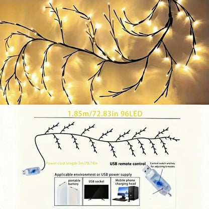 96LEDS Bendable Willow Vine Lights, 8Moeds Rattan Tree Decorative Light, Night Light, For Wall Bedroom Indoor Outdoor Christmas