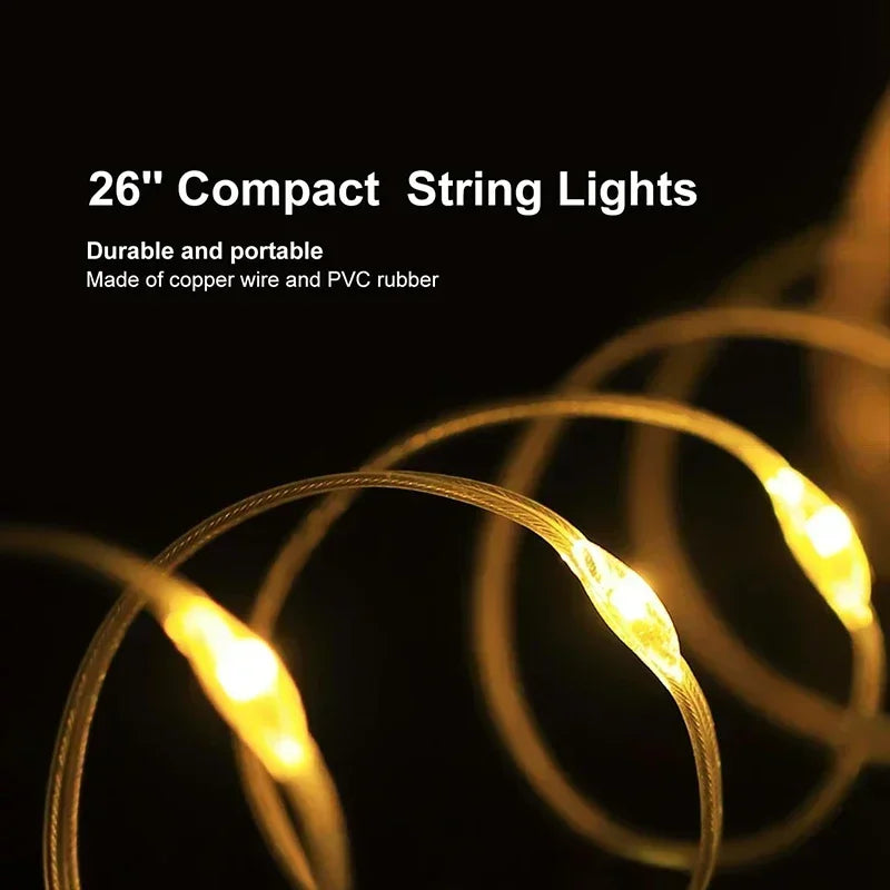 Camping String Lights Portable Rechargeable LED Fairy Light, USB for Hiking Travel Tent Yard Garden Decoration and Holiday Gift
