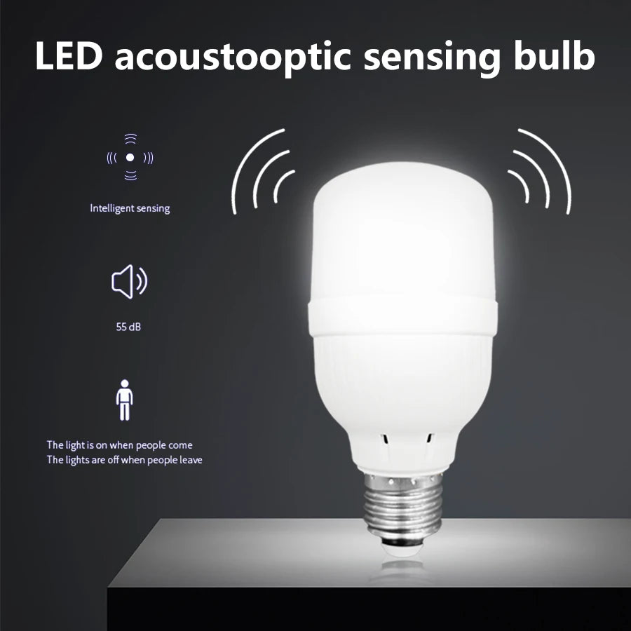 220V Led Light Bulb E27 Socket with Sound and Light Sensor Automatic Bright Bombilla for Hallway Warehouse Garage Staircase