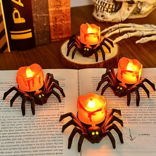 Halloween Decorations LED Candle Light Plastic Spider Pumpkin Lamp for Home Bar Haunted House Halloween Party Decor