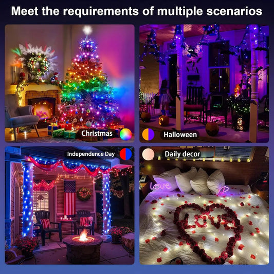 WS2812B RGB LED String Garland Light 10m 5m Smart IC APP Bluetooth Remote Fairy Lights Dreamcolor Garden Party Christmas Decor