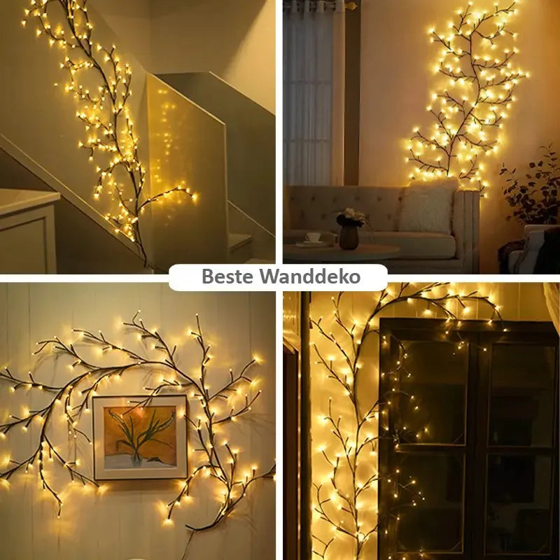 USB-Powered 144 LED String Lights Willow Branch Wall Light, 2.3M Festive Decoration String for Living Room Bedroom Wedding Party