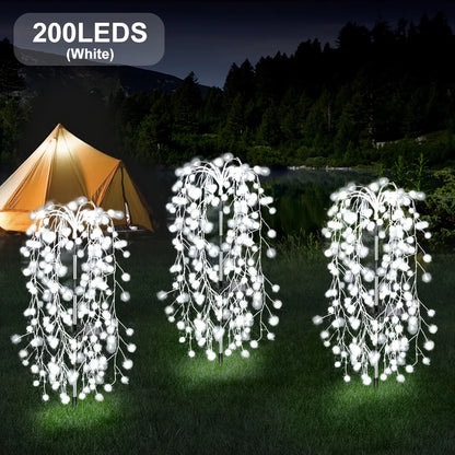 1pc 200LED Solar Firecracker Willow Fireworks Lights Outdoor, IP65, 8 Lighting Modes Smart Light,For Yard,Garden,Path Decoration