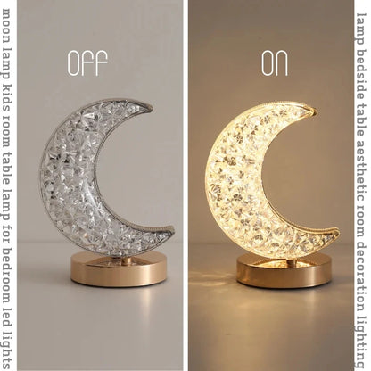 Moon Star Night Lights Crystal Touch Dimming Home Decor Aesthetics USB Bedside LED Ambient Table Islamic Eid Lamps