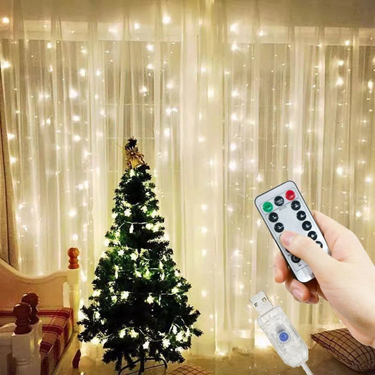 USB Curtain String Lights 8 Modes Fairy Light Christmas Tree Garland Lights Holiday Wedding Christmas Home Bedroom Decoration