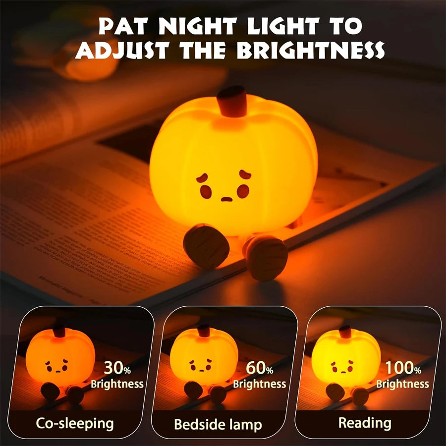 Pumpkin Led Table Lamp Jack O Lantern Silicone Rechargeable Portable Night Light for Bedroom Halloween Decor Kids Toy Gifts