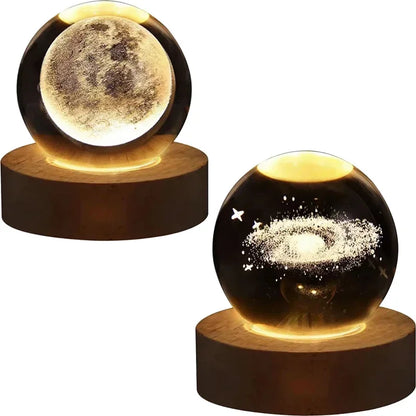 3D Moon Crystal Ball Night Light - LED Lights Hologram Glass Lamp, USB Powered Crystal Lamps with Adjustable Brightness