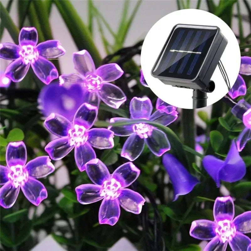 Solar Cherry Blossom String Lights with 8 Lighting Modes Outdoor Waterproof for Yard Garden Lawn Holiday Wedding Party Decor
