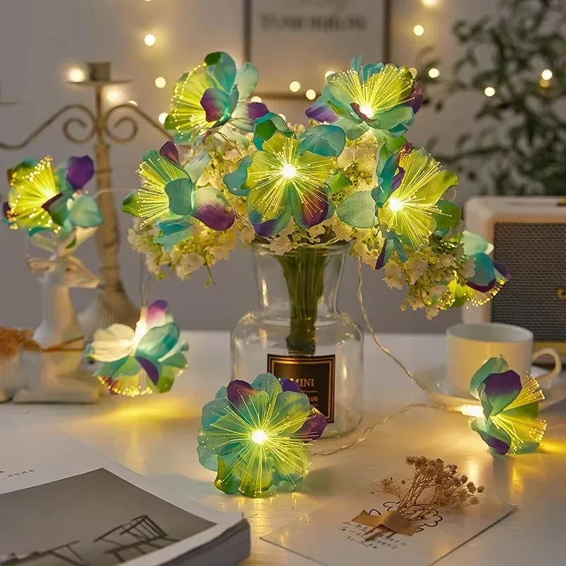 Battery Powered Optical Fiber Flower String Lights LED Flower Party Garland Fairy Lights Wedding Valentine's Day Home Decor